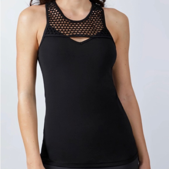 Yogalicious Navy Mesh Cut Out Tank Top - Picture 1 of 6